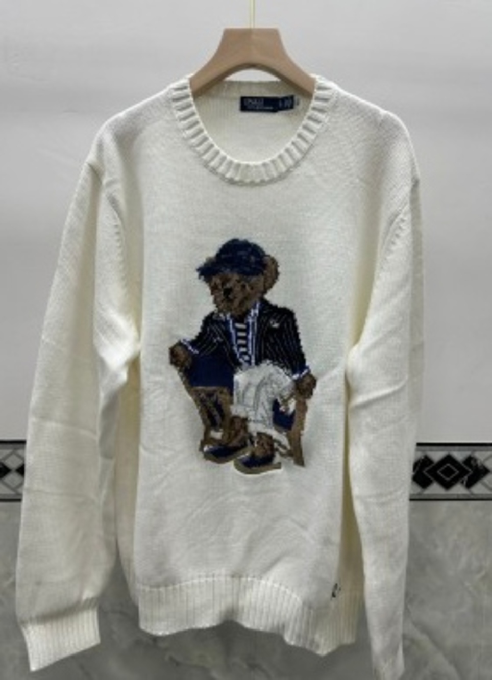 ☁️ Ralph Lauren ❀ Off‑White Knit Sweater ✧ Bear Embroidery